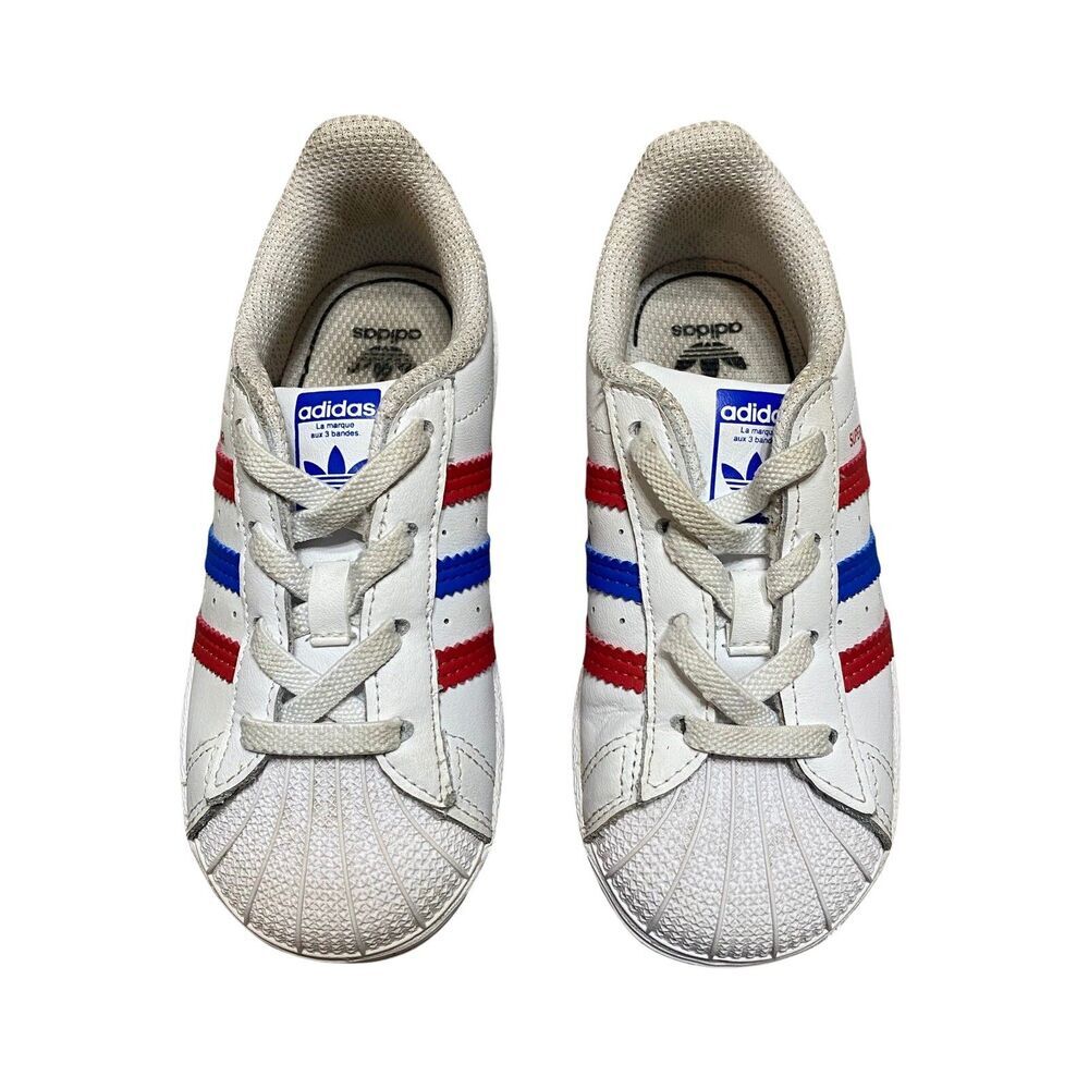 Adidas Originals Superstar White Blue Shoes Size Kids 8K Toddler - Picture 2 of 6